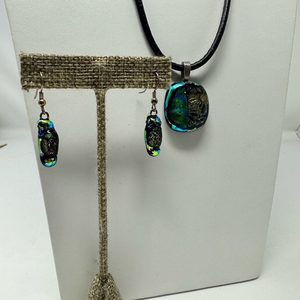 Beautiful set of Dichroic Glass Necklace and Earrings